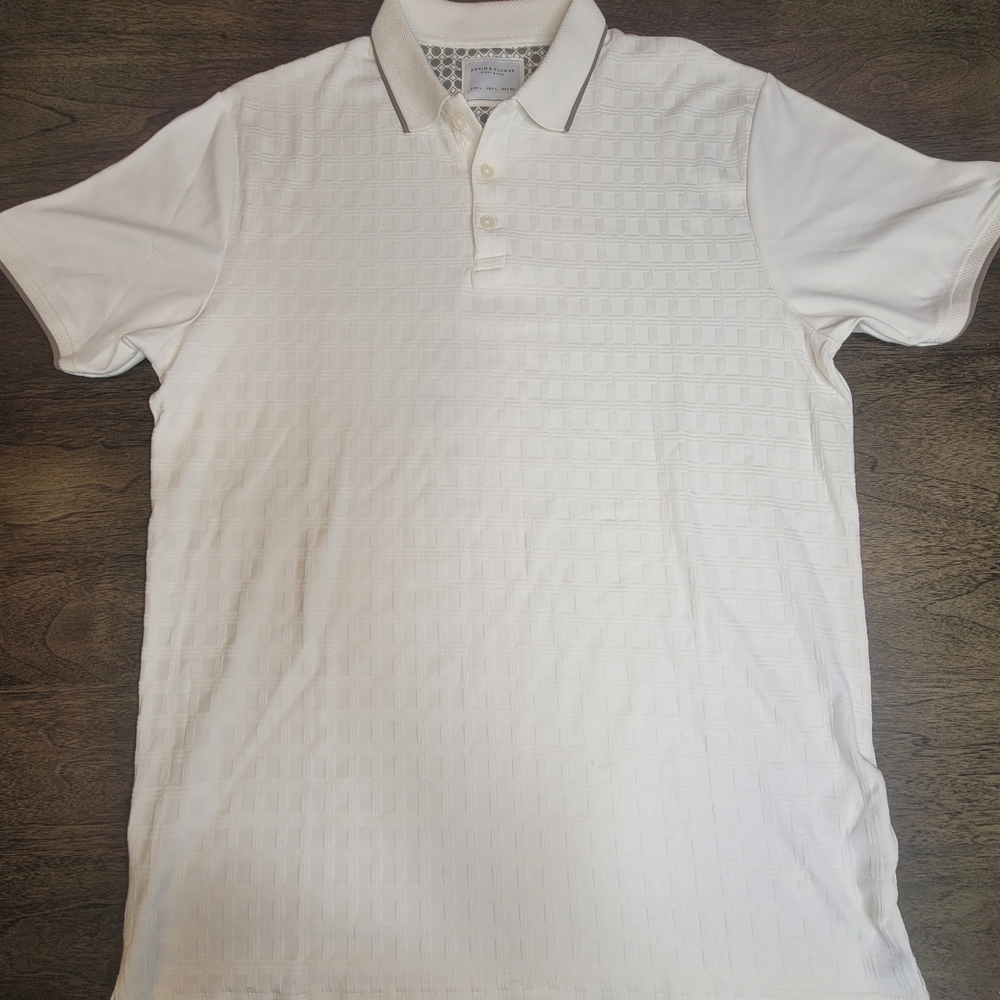 Denim & Flower Textured White Polo Shirt